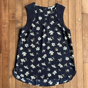 Sleeveless Navy Floral Blouse Size Small